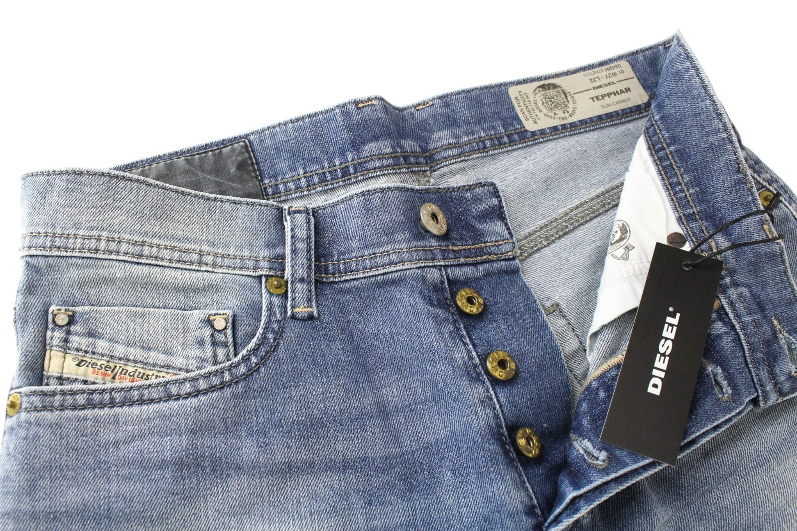 DIESEL Tepphar 0842H Men Jeans W27/L32 Blue Slim Carrot Boys Stretch Buttoned