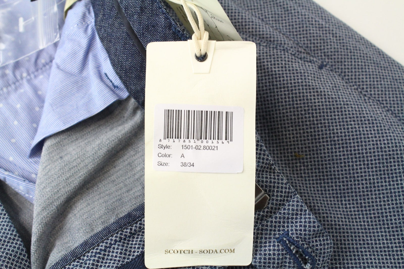 SCOTCH & SODA Mott Men Trousers W38/L34 Blue Super Slim Chino Herringbone Zip