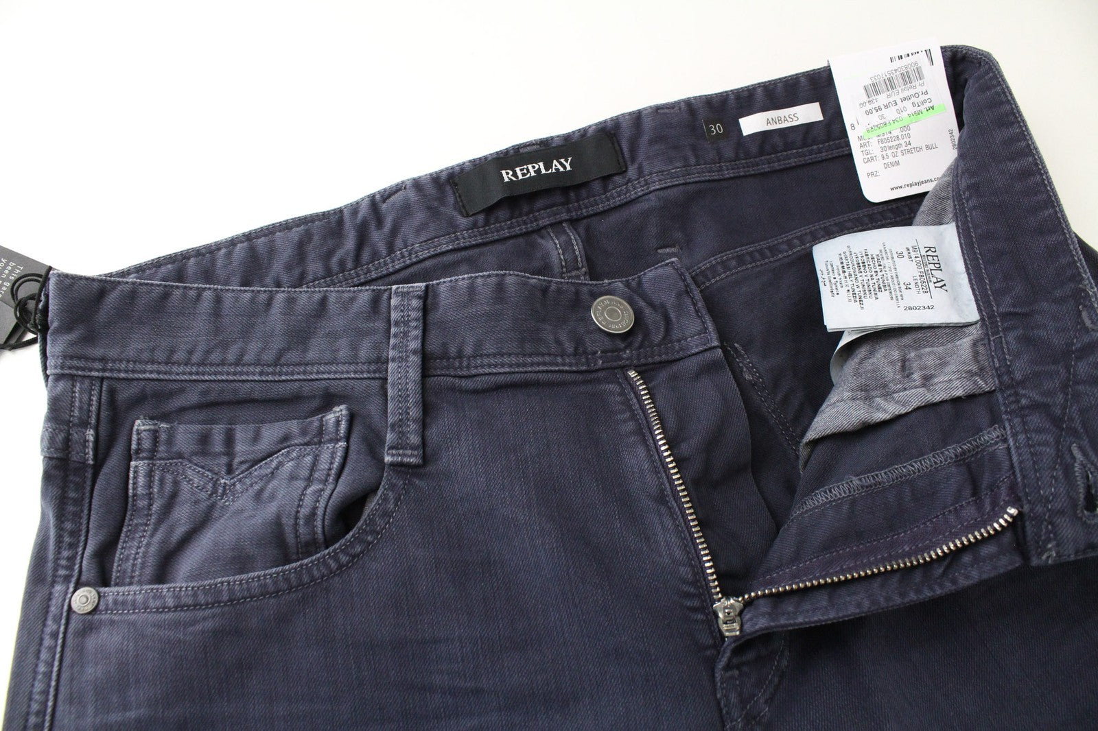 REPLAY Grover Men Jeans W30/L34 Purple Straight Stretch Bull Denim Zip-Fly Twill