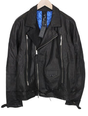 REPLAY Men Jacket XL Black Genuine Leather Biker Logo Lined Zip Up RRP499