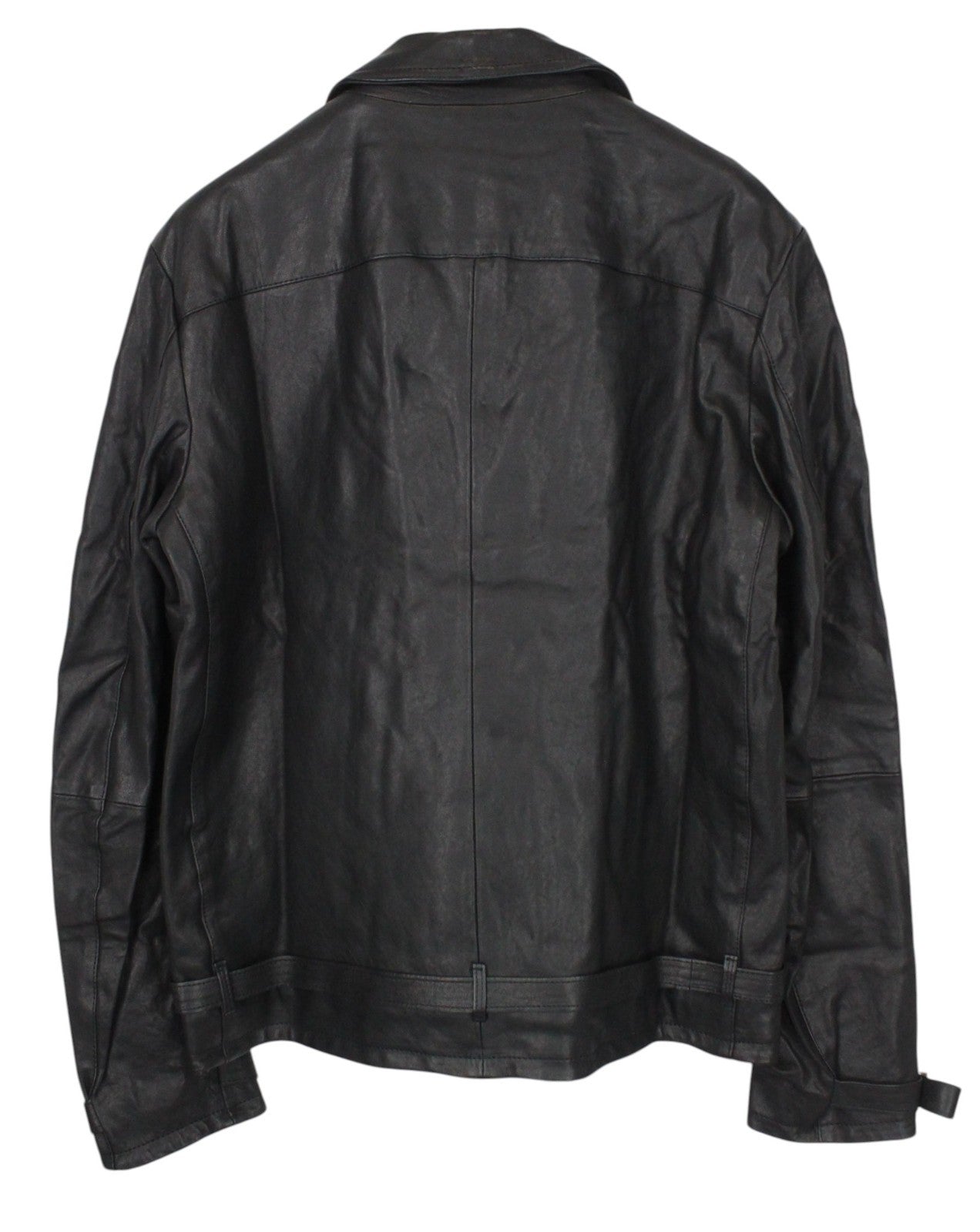 REPLAY Men Jacket XL Black Genuine Leather Biker Logo Lined Zip Up RRP499