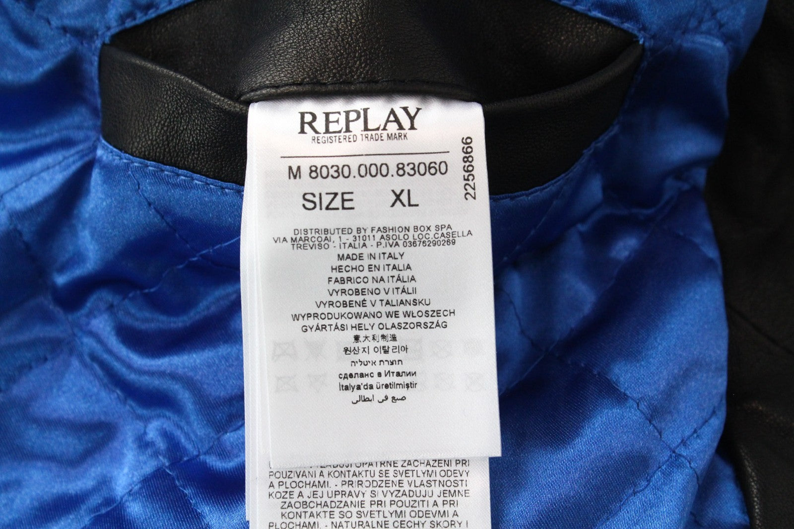 REPLAY Men Jacket XL Black Genuine Leather Biker Logo Lined Zip Up RRP499