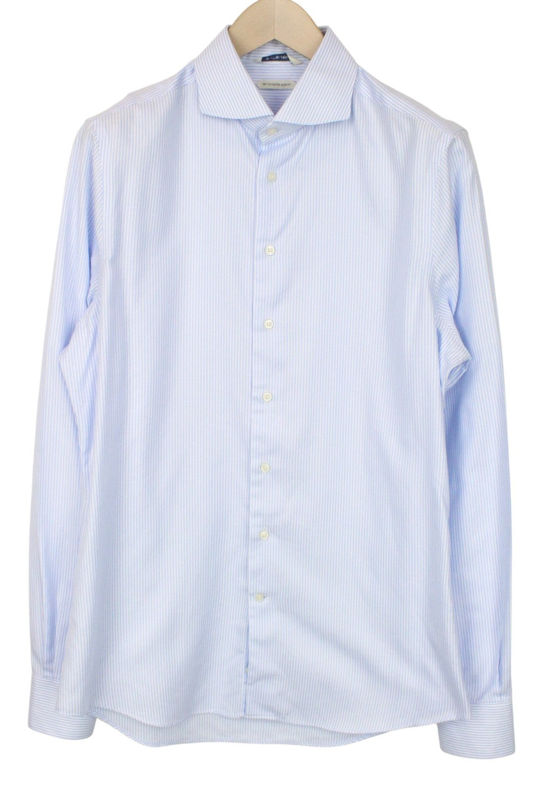 SUITSUPPLY Men Shirt 42L/16 1/2L Extra Slim Blue Cotton Striped Cutaway Twill
