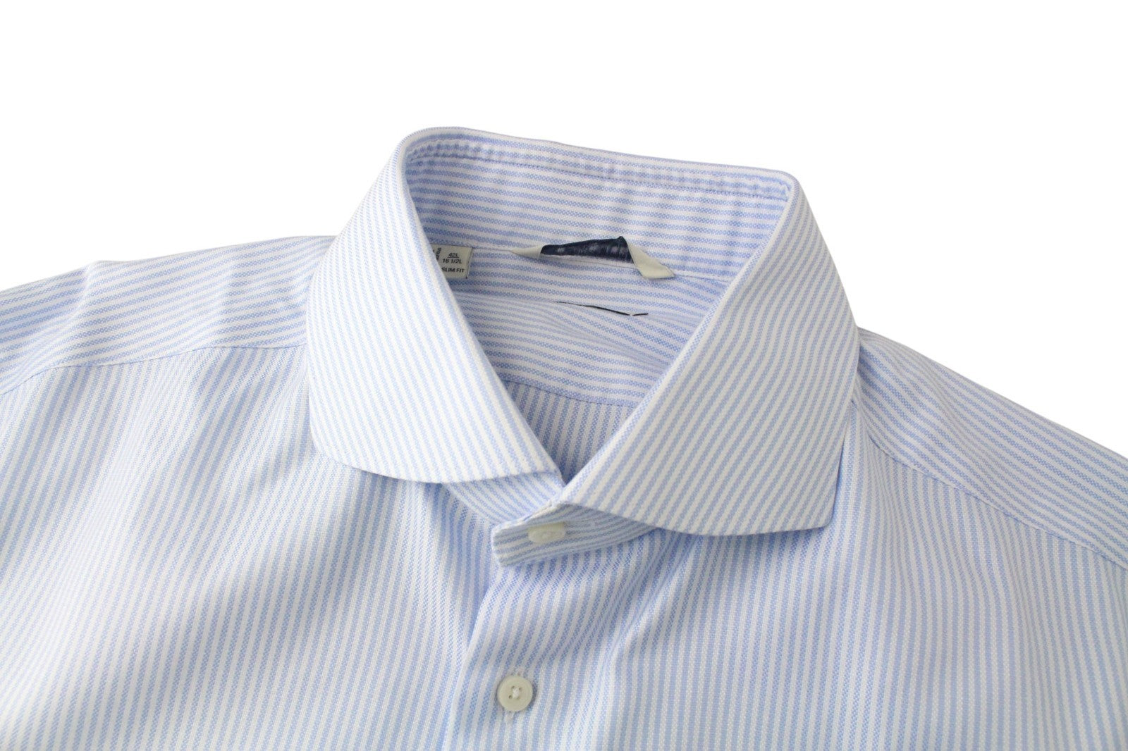 SUITSUPPLY Men Shirt 42L/16 1/2L Extra Slim Blue Cotton Striped Cutaway Twill