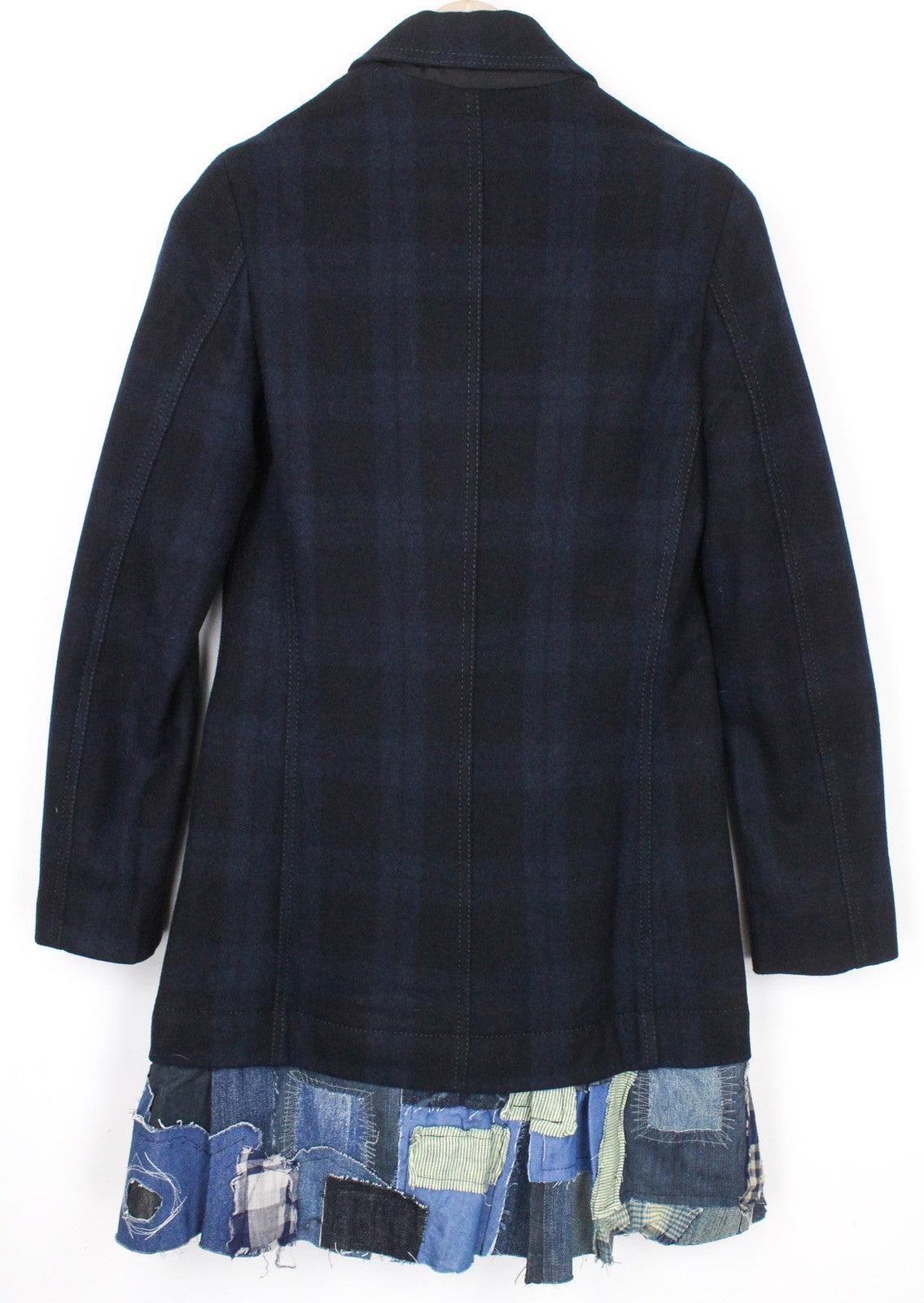 DESIGUAL Snowrobot Women Coat 38 M Dark Blue Checked Lined Cotton Linen Blend