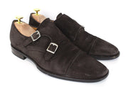 SUITSUPPLY Men Formal Shoes EU40.5 Dark Brown Suede Double-Buckled Low-Top