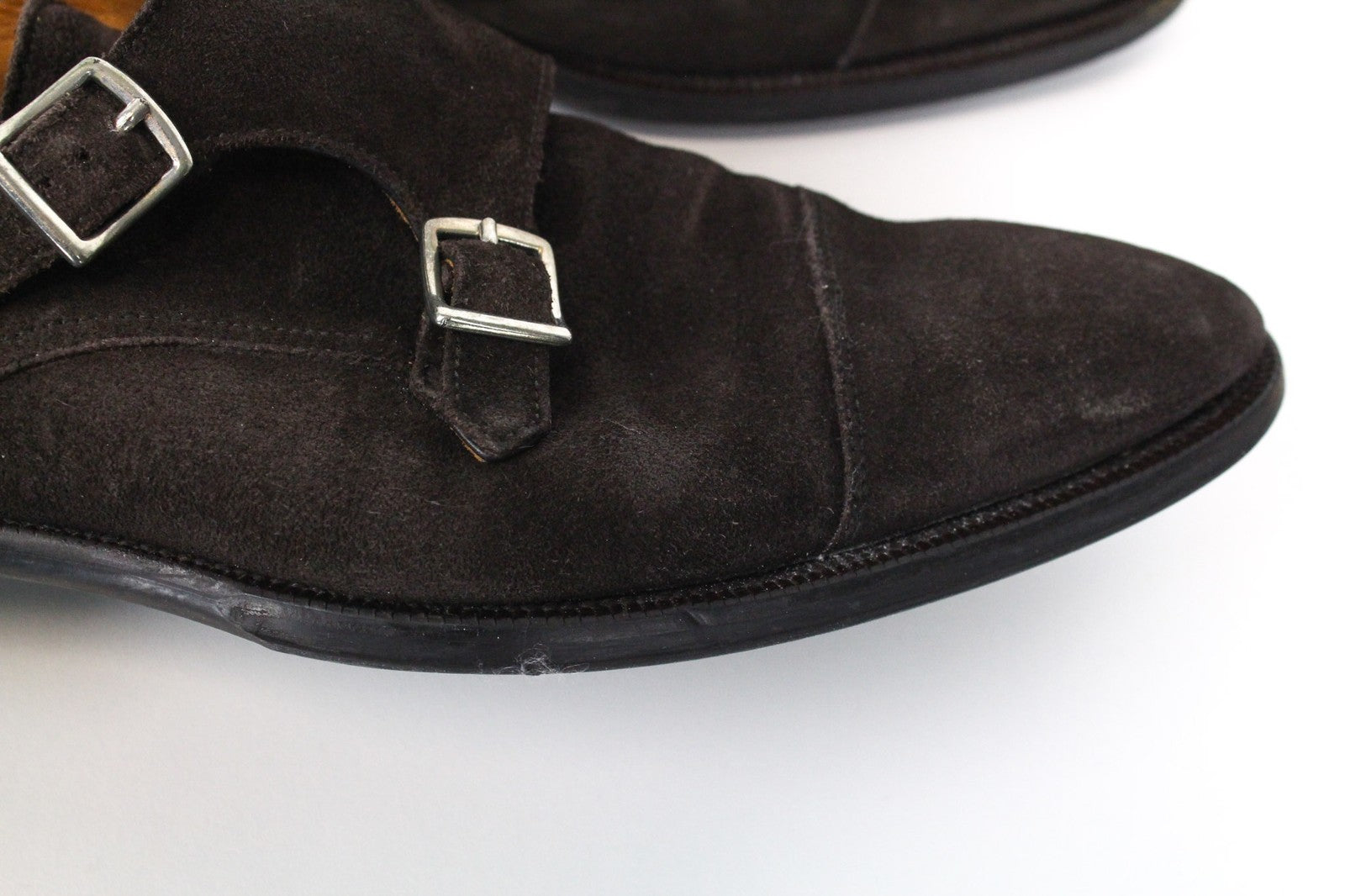 SUITSUPPLY Men Formal Shoes EU40.5 Dark Brown Suede Double-Buckled Low-Top