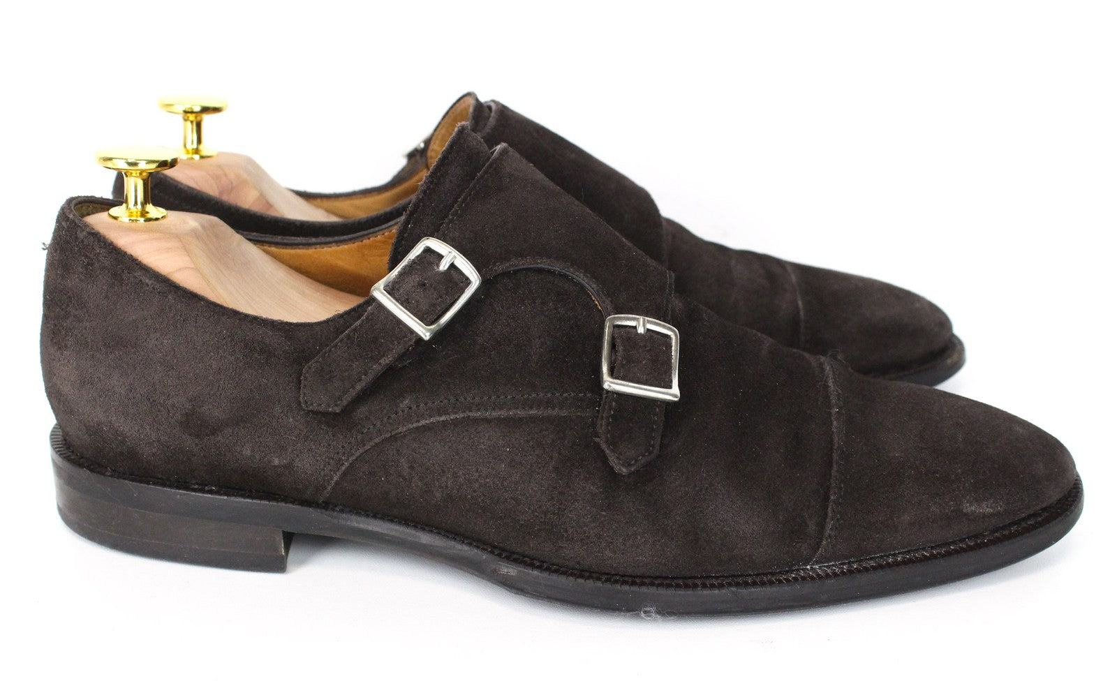 SUITSUPPLY Men Formal Shoes EU40.5 Dark Brown Suede Double-Buckled Low-Top