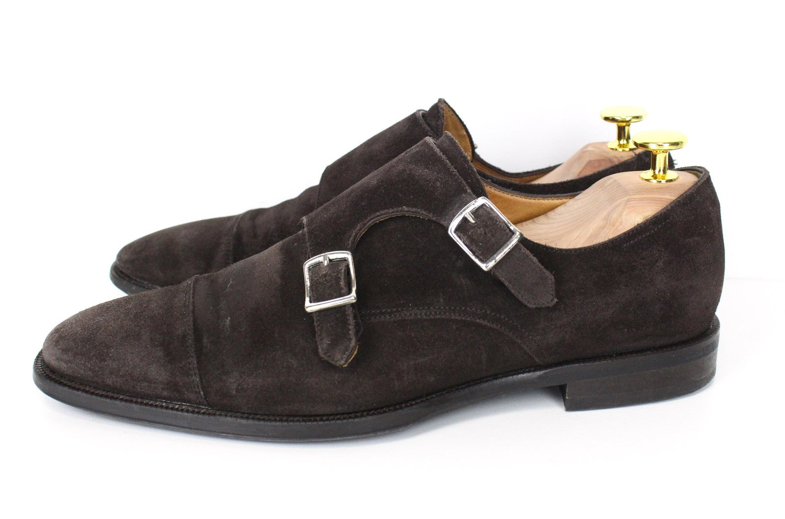 SUITSUPPLY Men Formal Shoes EU40.5 Dark Brown Suede Double-Buckled Low-Top