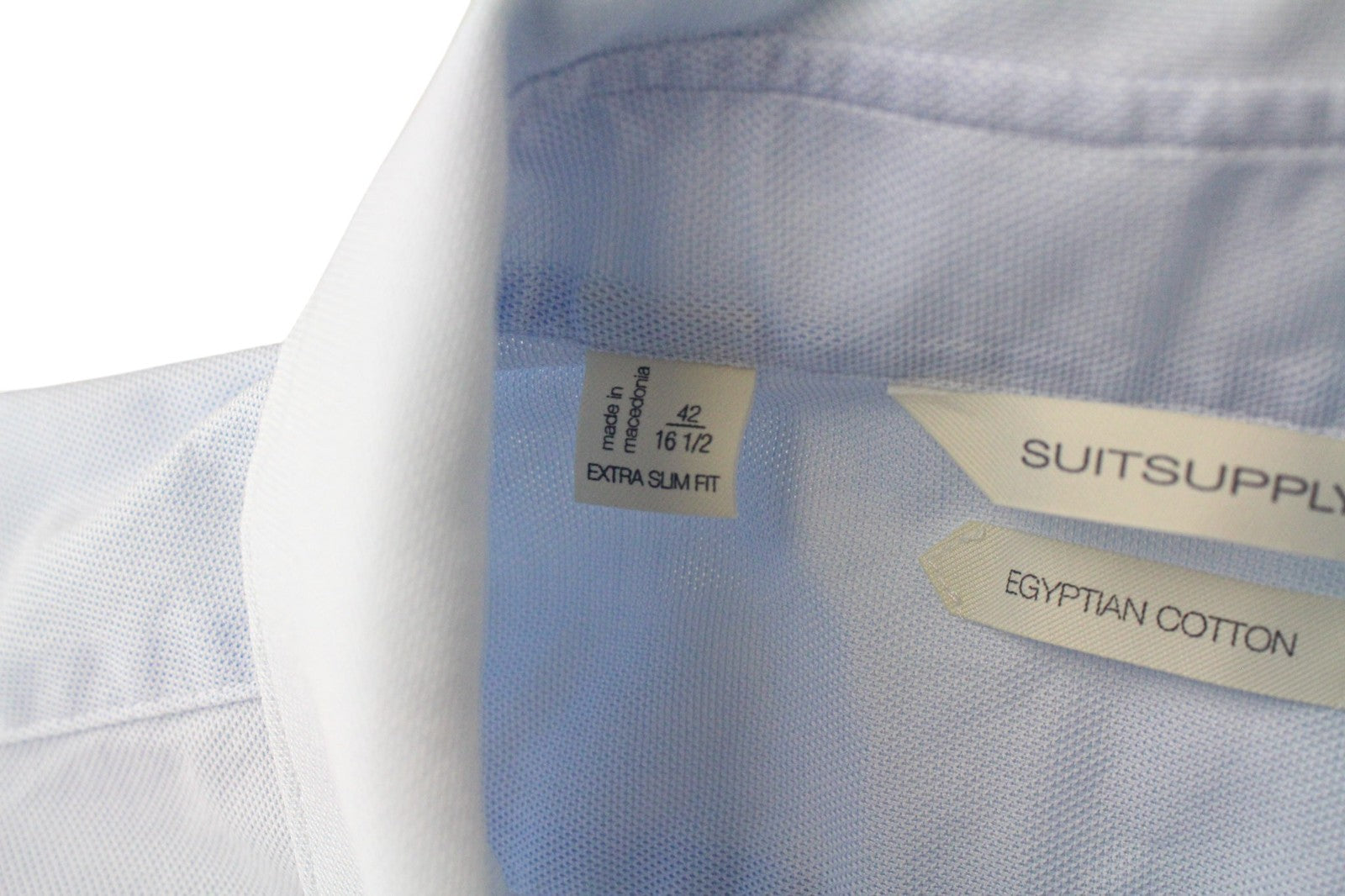 SUITSUPPLY Men Shirt 42/16 1/2 Extra Slim Fit Twill Blue Pure Cotton Cutaway