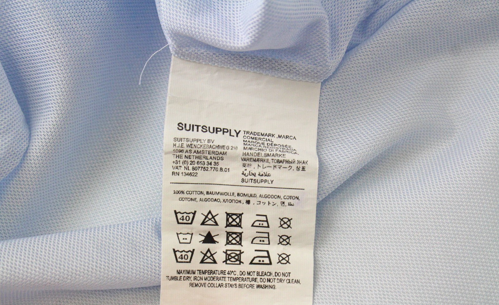 SUITSUPPLY Men Shirt 42/16 1/2 Extra Slim Fit Twill Blue Pure Cotton Cutaway