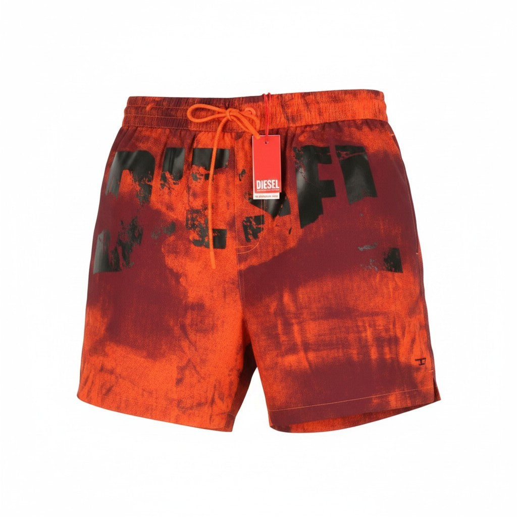 DIESEL Rio-41-D-Pop Men Swimwear L Orange Patterned Drawstring Waist
