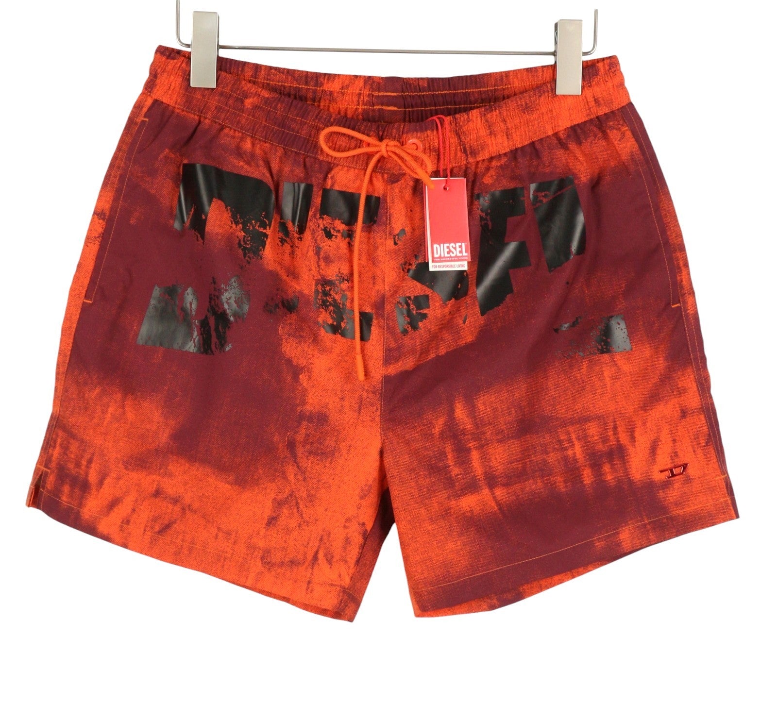 DIESEL Rio-41-D-Pop Men Swimwear L Orange Patterned Drawstring Waist