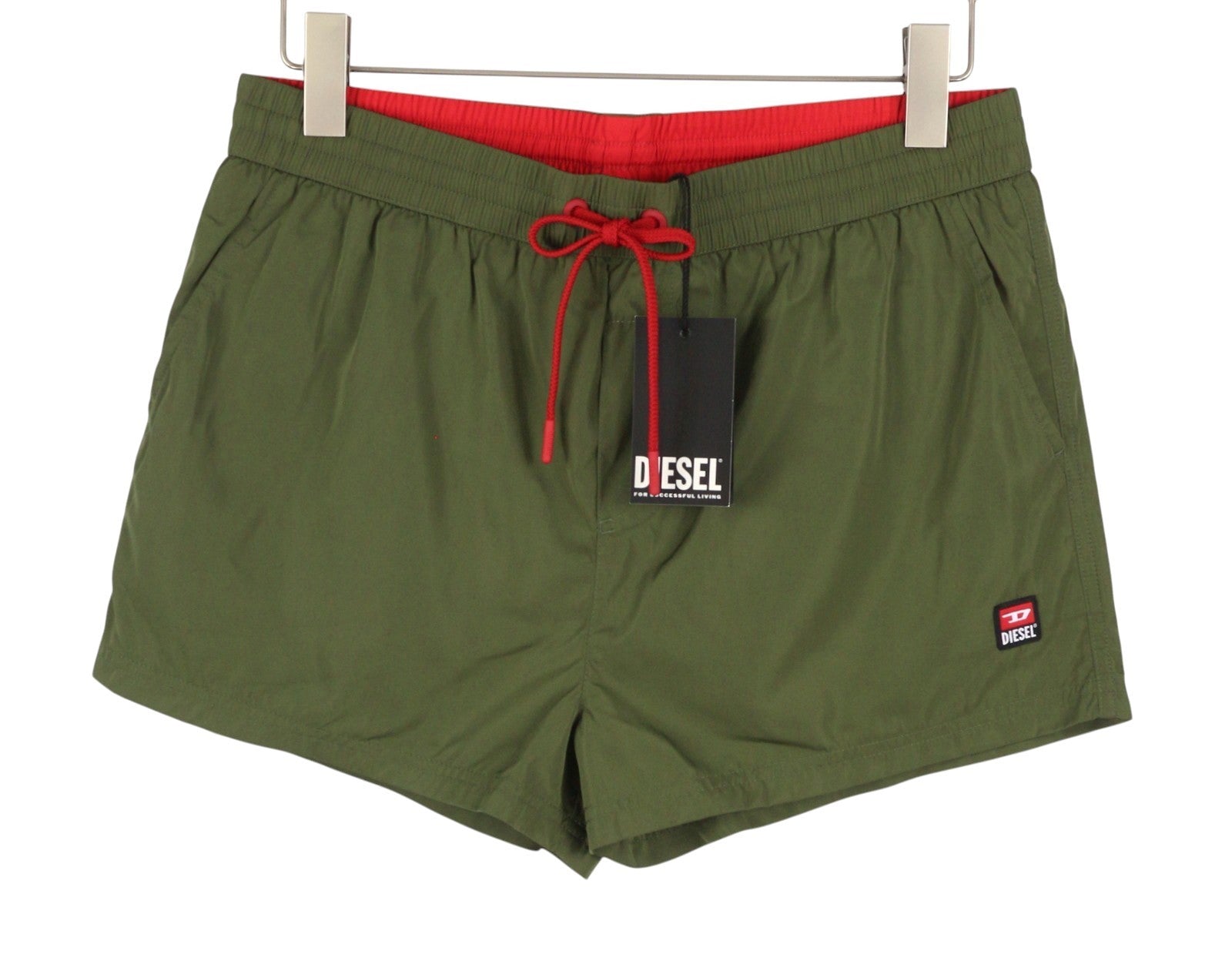 DIESEL BMBX-Mike-Patch Men Swimwear 2XL Khaki Green Mesh Inside Drawstring Waist