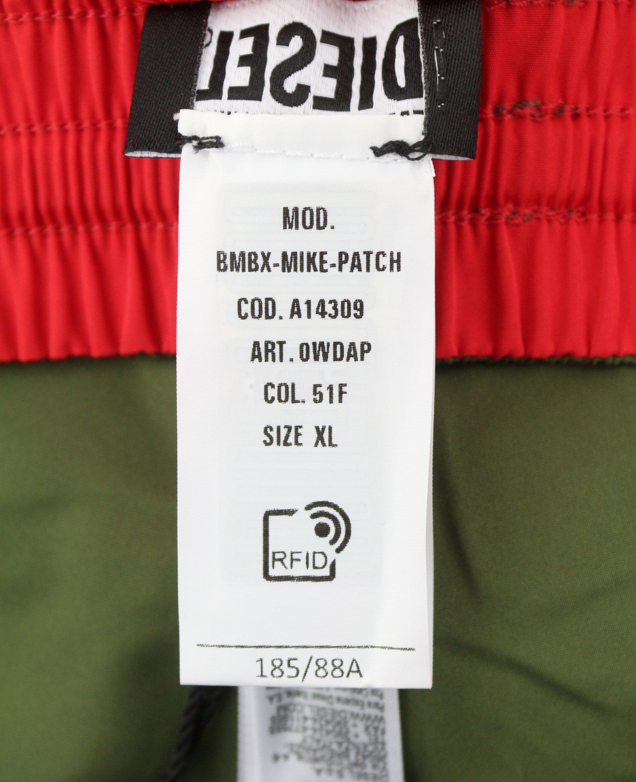DIESEL BMBX-Mike-Patch Men Swimwear XL Khaki Green Mesh Inside Drawstring Waist