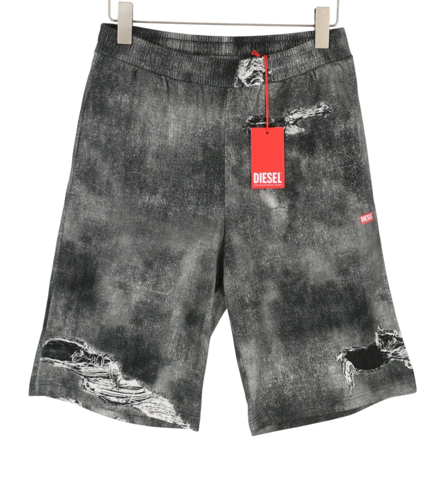 DIESEL P-Ston Men Shorts XL Grey Jersey Distress Effect Elastic Waistband RRP225