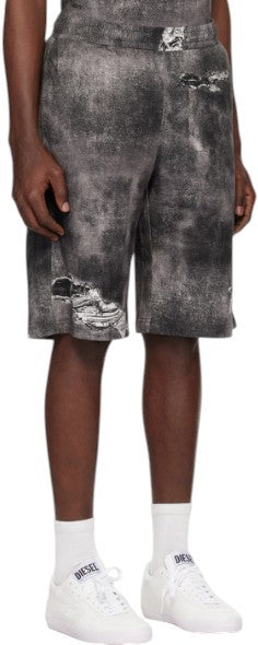 DIESEL P-Ston Men Shorts L Grey Jersey Distress Effect Elastic Waistband RRP225