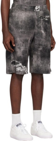 DIESEL P-Ston Men Shorts M Grey Jersey Distress Effect Elastic Waistband RRP225