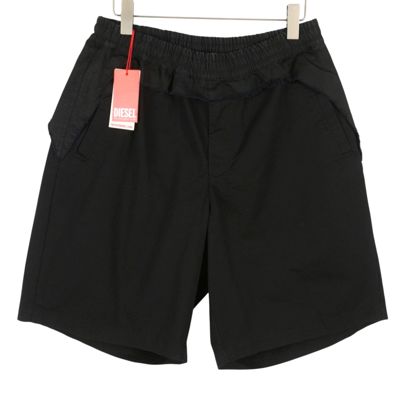 DIESEL P-Gustaf Men Shorts L Black Relaxed Distressed Pull On RRP195