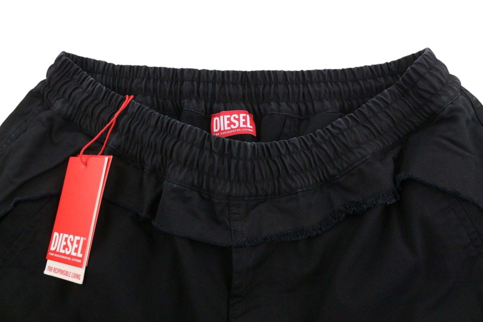 DIESEL P-Gustaf Men Shorts L Black Relaxed Distressed Pull On RRP195