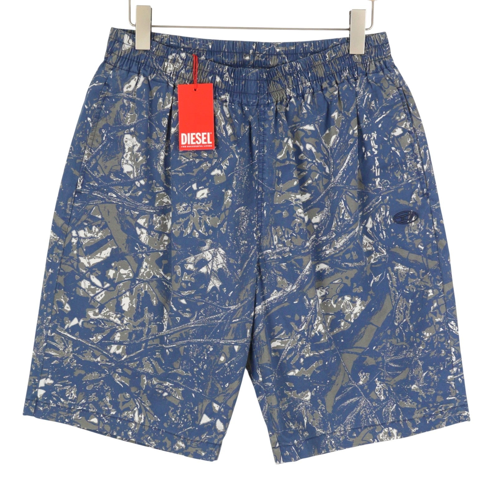 DIESEL P-Opwik-C Men Shorts L Blue All-Over Graphic Print Straight RRP195