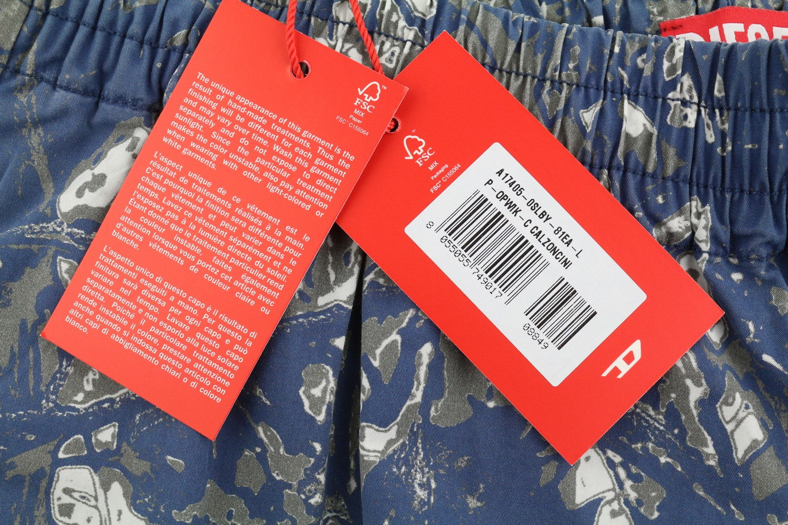 DIESEL P-Opwik-C Men Shorts L Blue All-Over Graphic Print Straight RRP195