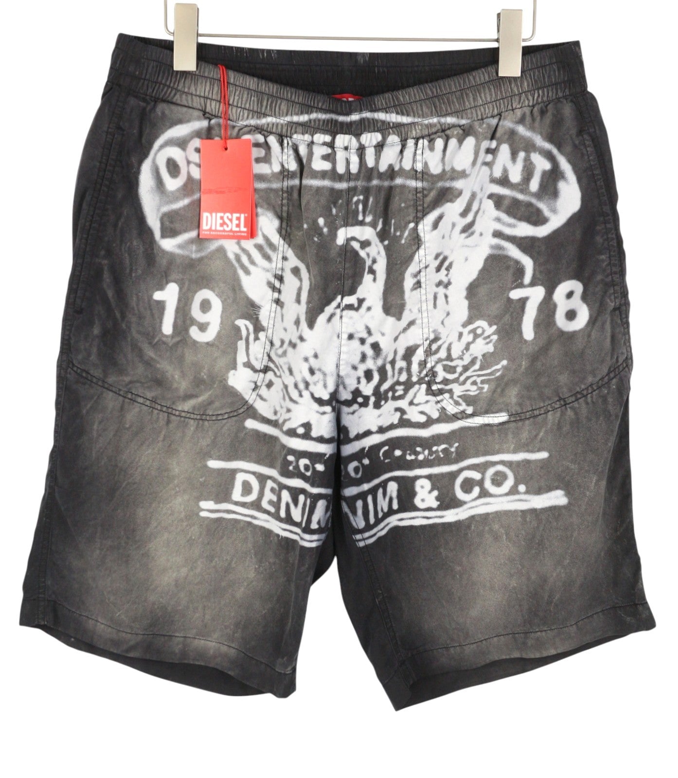 DIESEL P-Eeklo Men Shorts 52 W36 Grey Faded Patterned Loose Fit RRP195