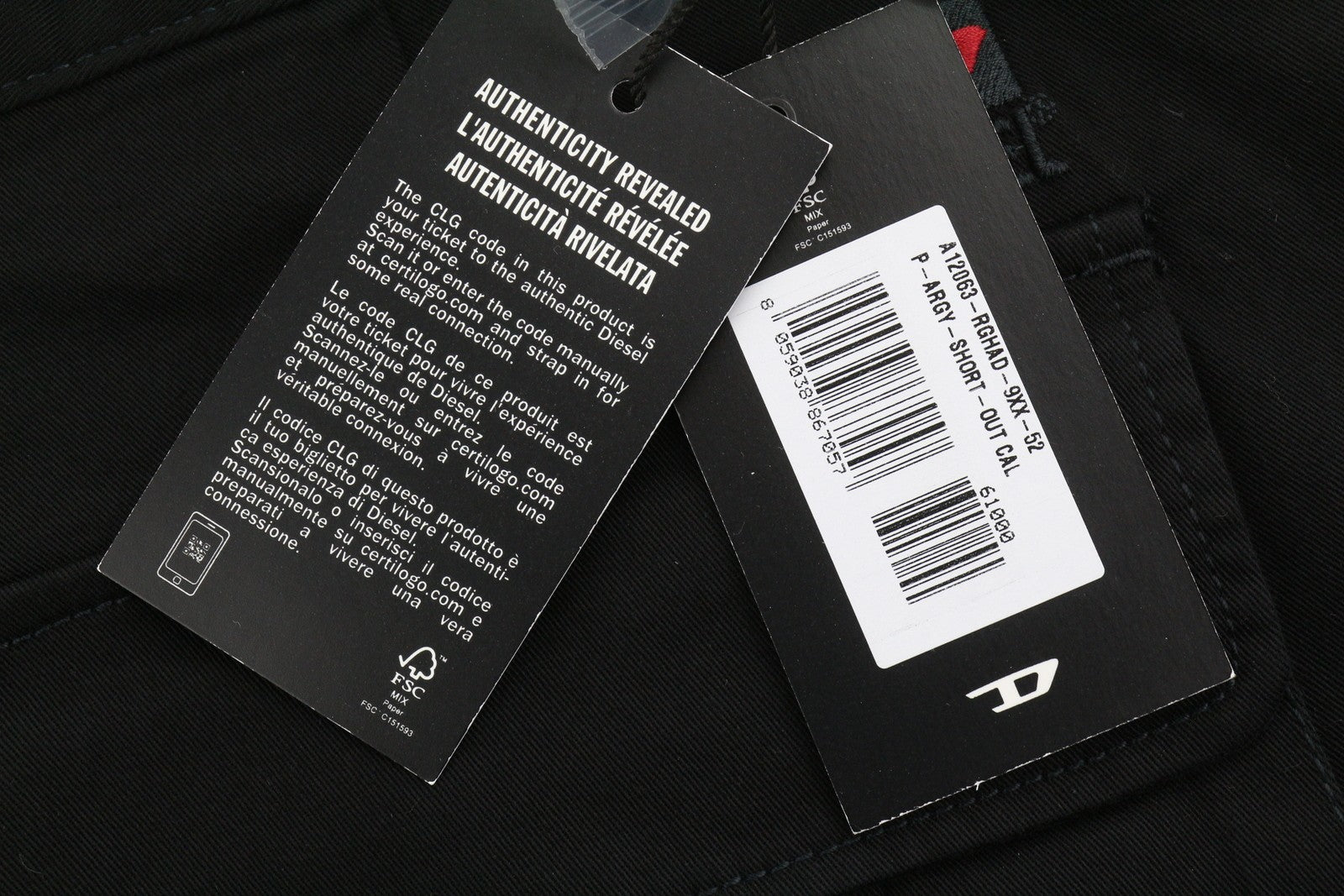 DIESEL P-Argy-Short-Out Men Shorts 52 W37 Black Zip Fly Cargo RRP175