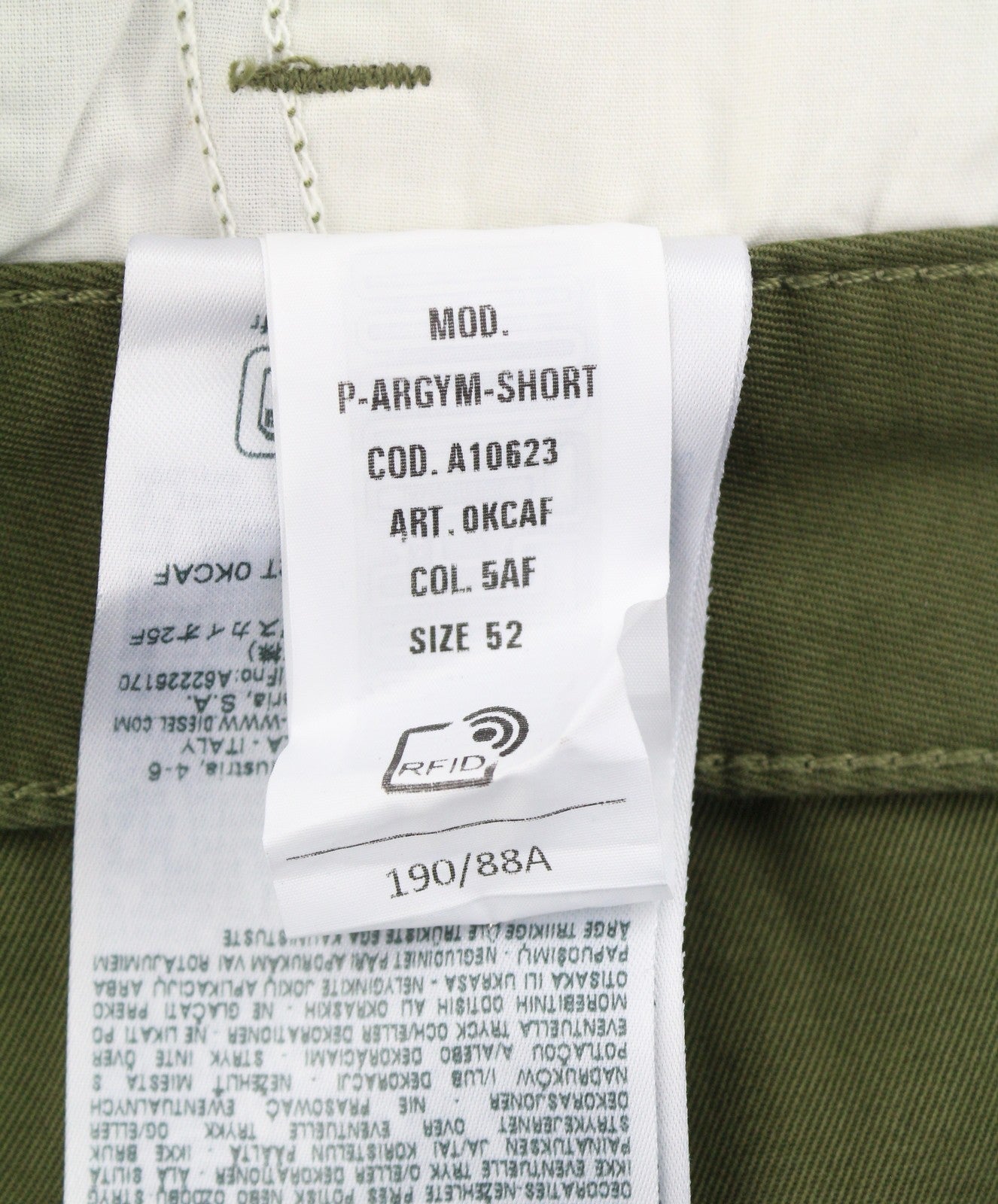 DIESEL P-Argym Men Shorts 52 W37 Khaki Green Zip Fly Cargo RRP175