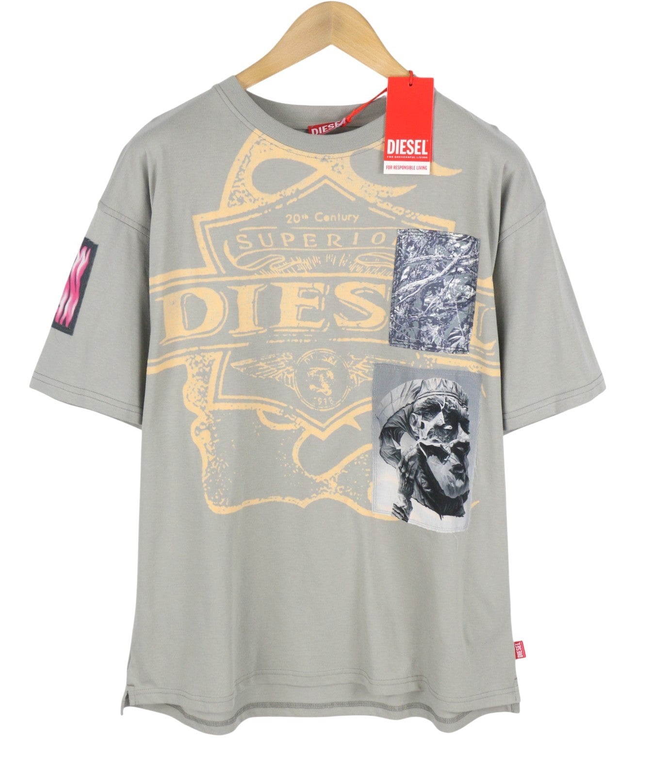 DIESEL T-Boxt-Slits-R8 Men T-Shirt M Grey Patches Oversized Short Sleeve RRP175