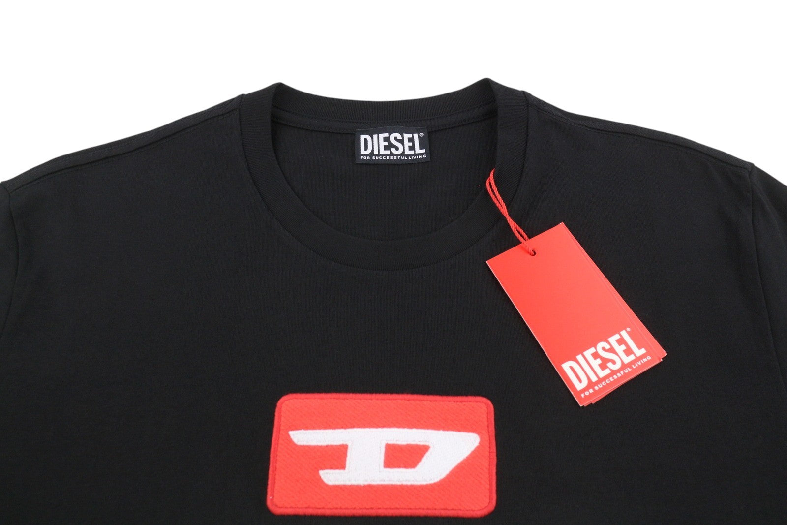 DIESEL T-Diego New D Logo Men T-Shirt 2XL Black Crew Neck Pull On Short Sleeve