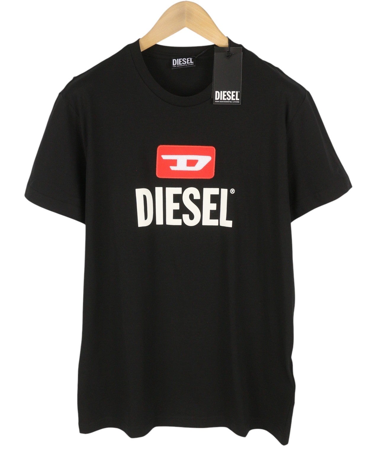 DIESEL T-Diego New D Logo Men T-Shirt XL Black Crew Neck Pull On Short Sleeve