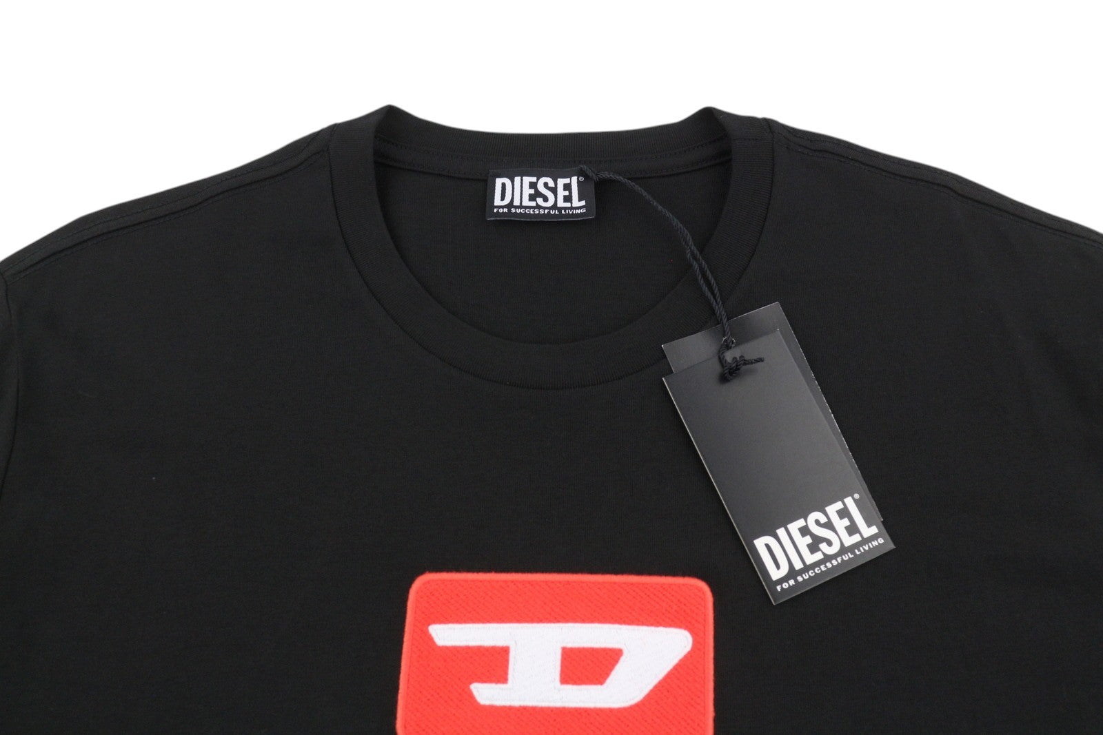 DIESEL T-Diego New D Logo Men T-Shirt XL Black Crew Neck Pull On Short Sleeve