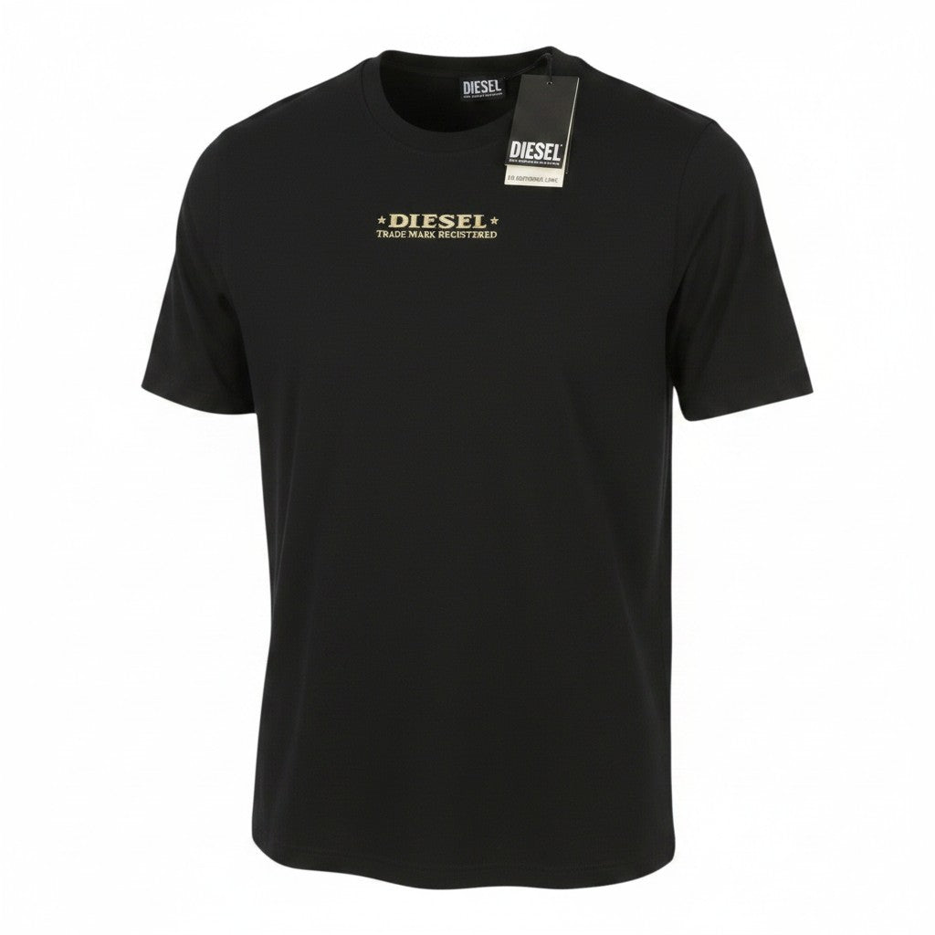 DIESEL T-Just-L4 Men T-Shirt XL Black Crew Neck Cotton Pull On Short Sleeve