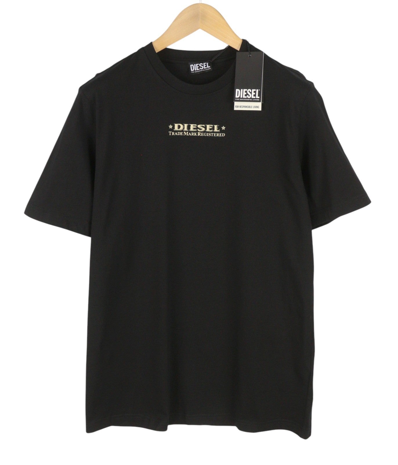 DIESEL T-Just-L4 Men T-Shirt L Black Crew Neck Cotton Pull On Short Sleeve