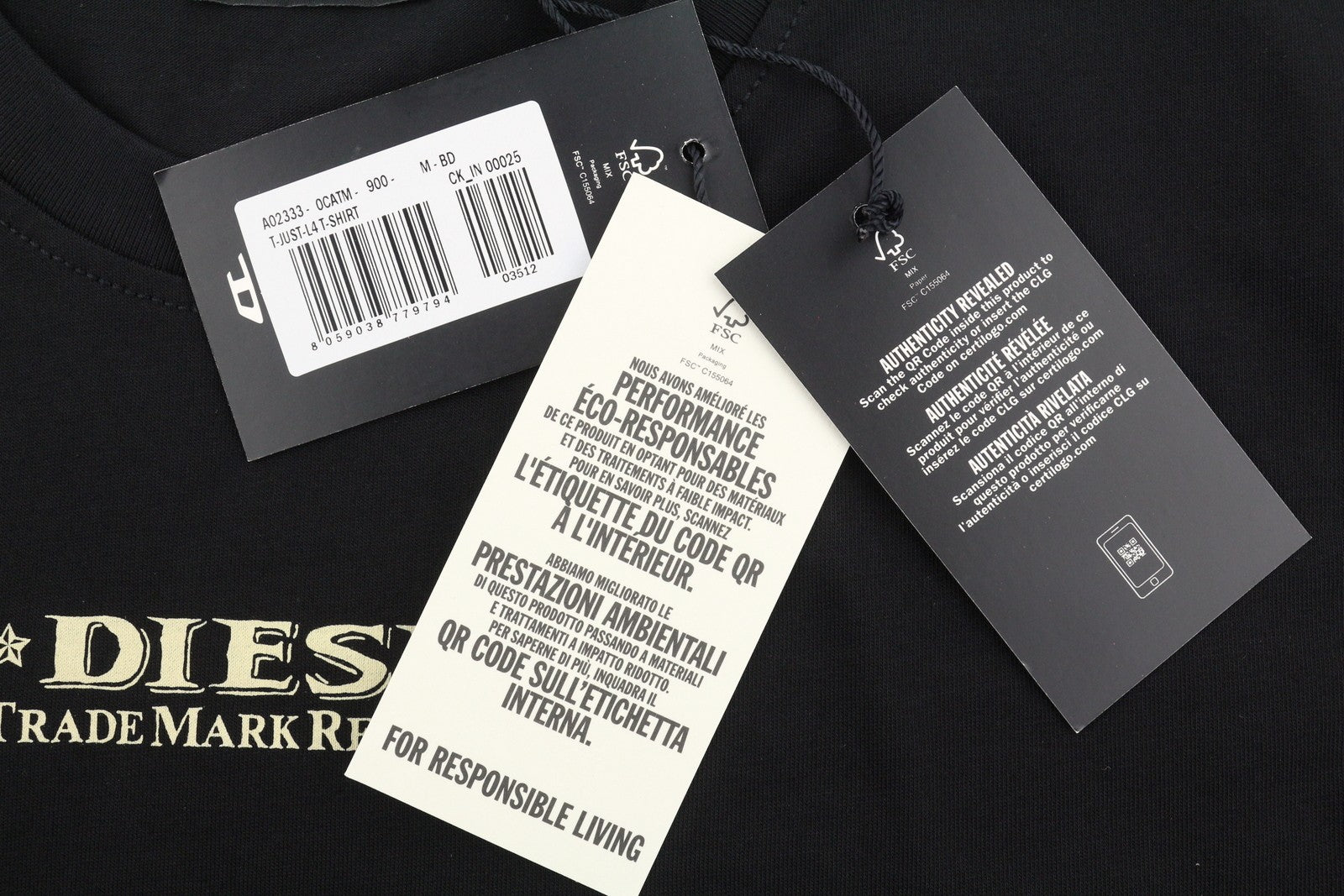 DIESEL T-Just-L4 Men T-Shirt M Black Crew Neck Cotton Pull On Short Sleeve