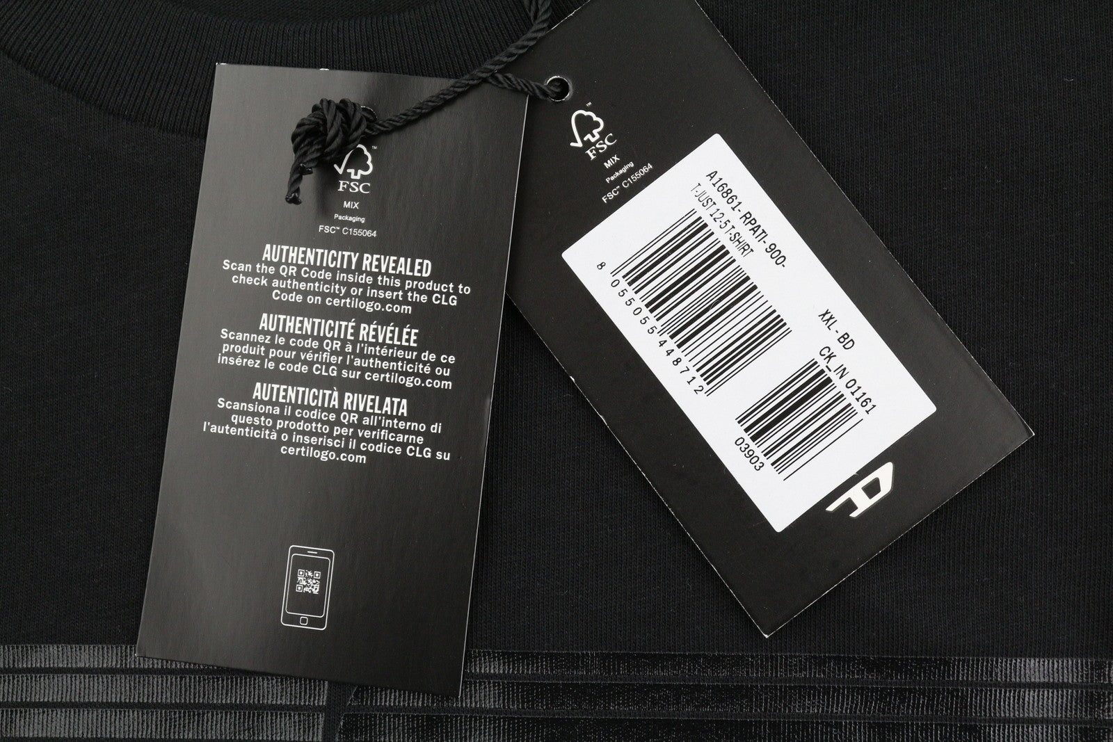 DIESEL T-Just 12-5 Men T-Shirt 2XL Black Cotton Tricot Crew Neck Short Sleeve