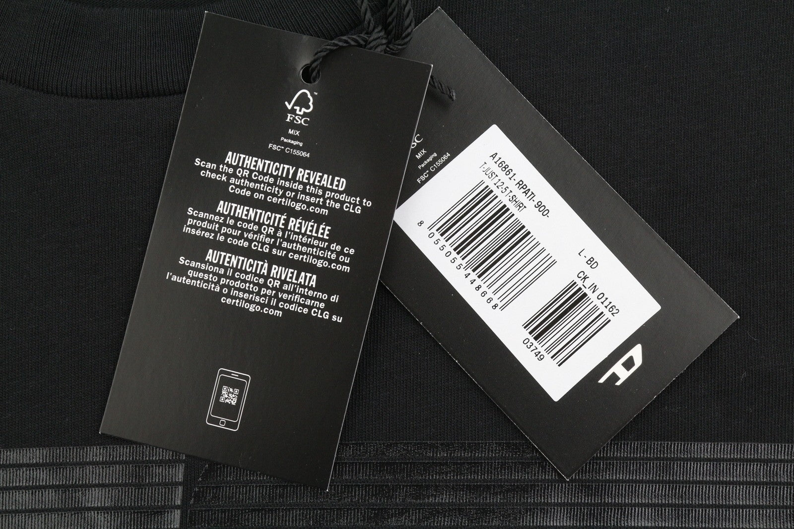 DIESEL T-Just 12-5 Men T-Shirt L Black Cotton Tricot Crew Neck Short Sleeve