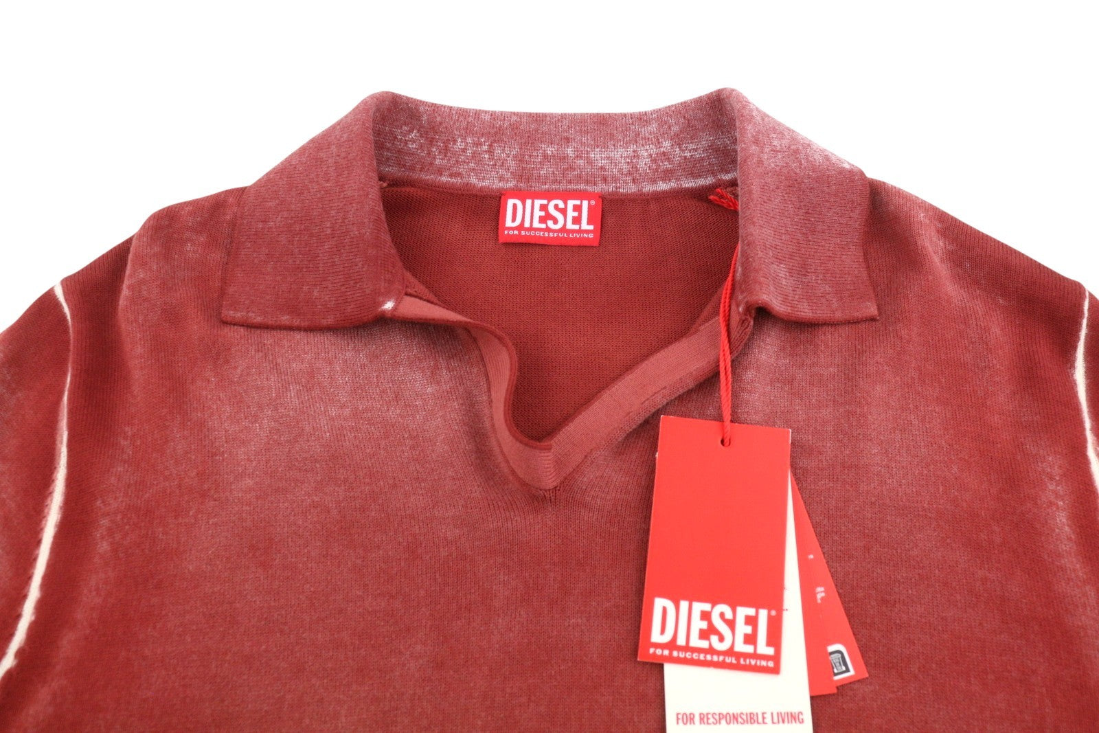 DIESEL K-Lorenzo Men Jumper XL Red Faded Cotton Knit Polo Pull On RRP250