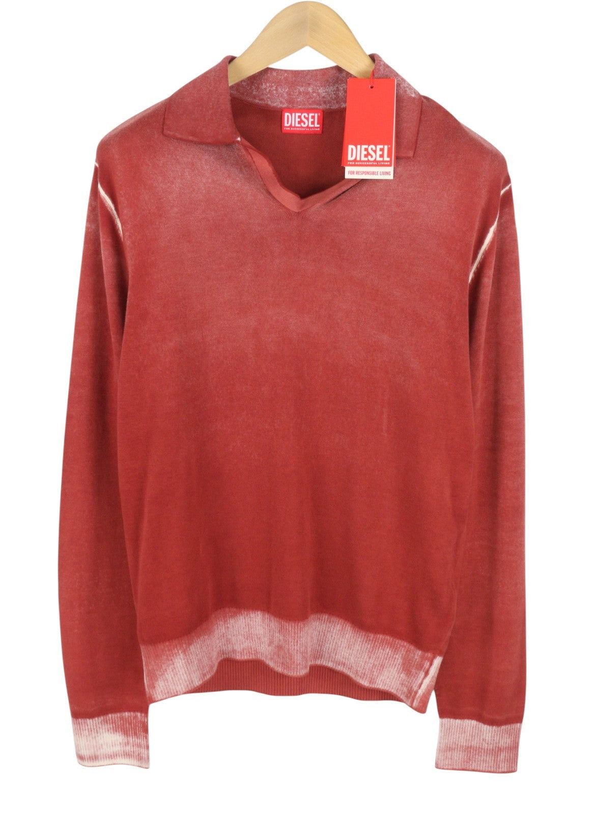 DIESEL K-Lorenzo Men Jumper L Red Faded Cotton Knitted Polo Pull On RRP250