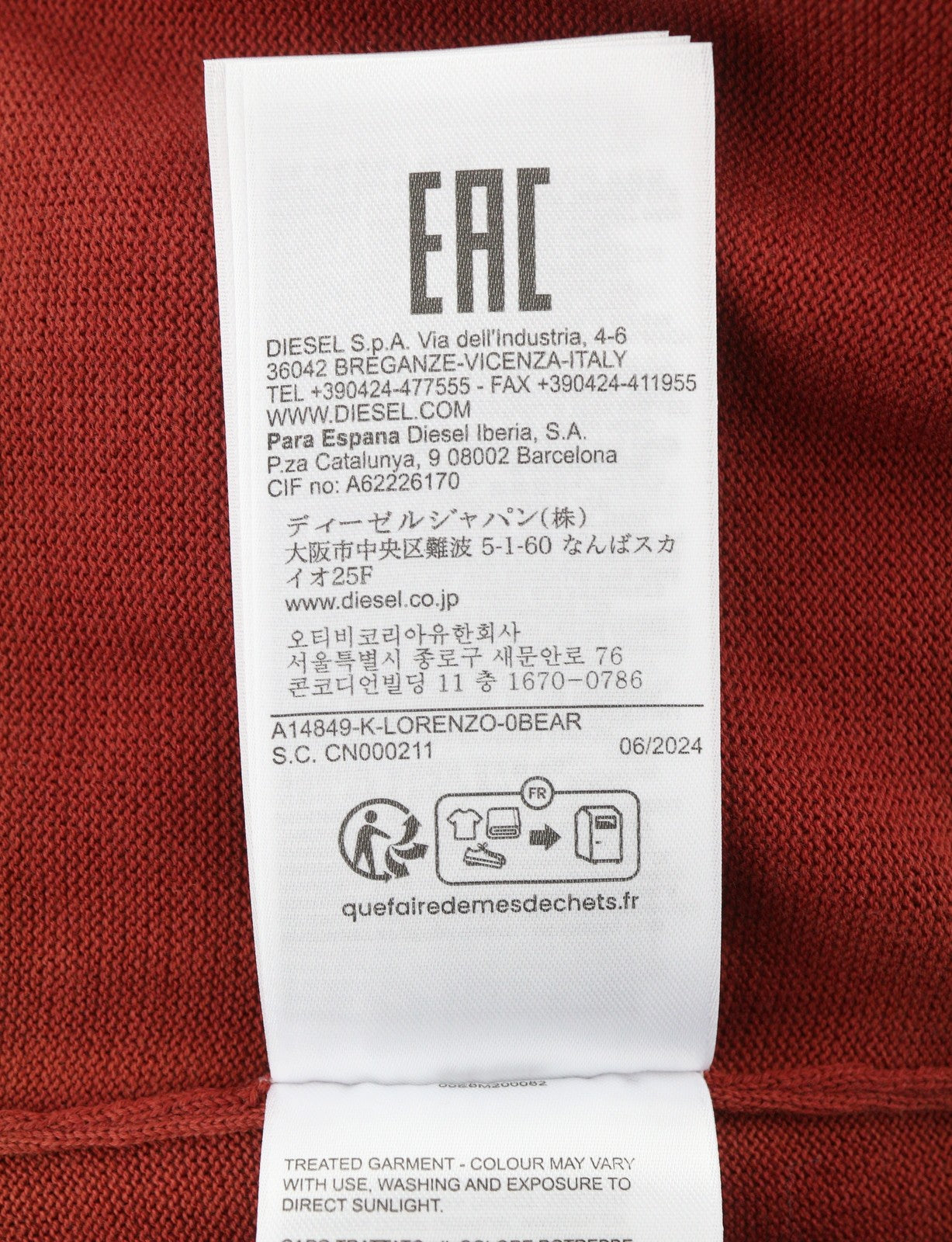 DIESEL K-Lorenzo Men Jumper L Red Faded Cotton Knit Polo Pull On RRP250