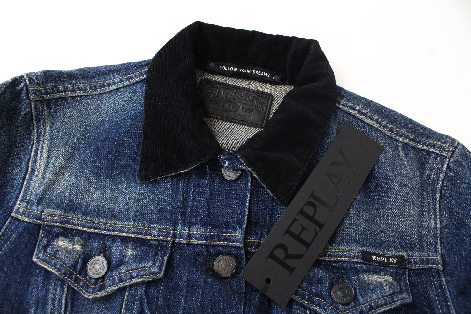 REPLAY Women Jacket S Blue Pure Cotton Denim Washed Collared Long Sleeve Cropped