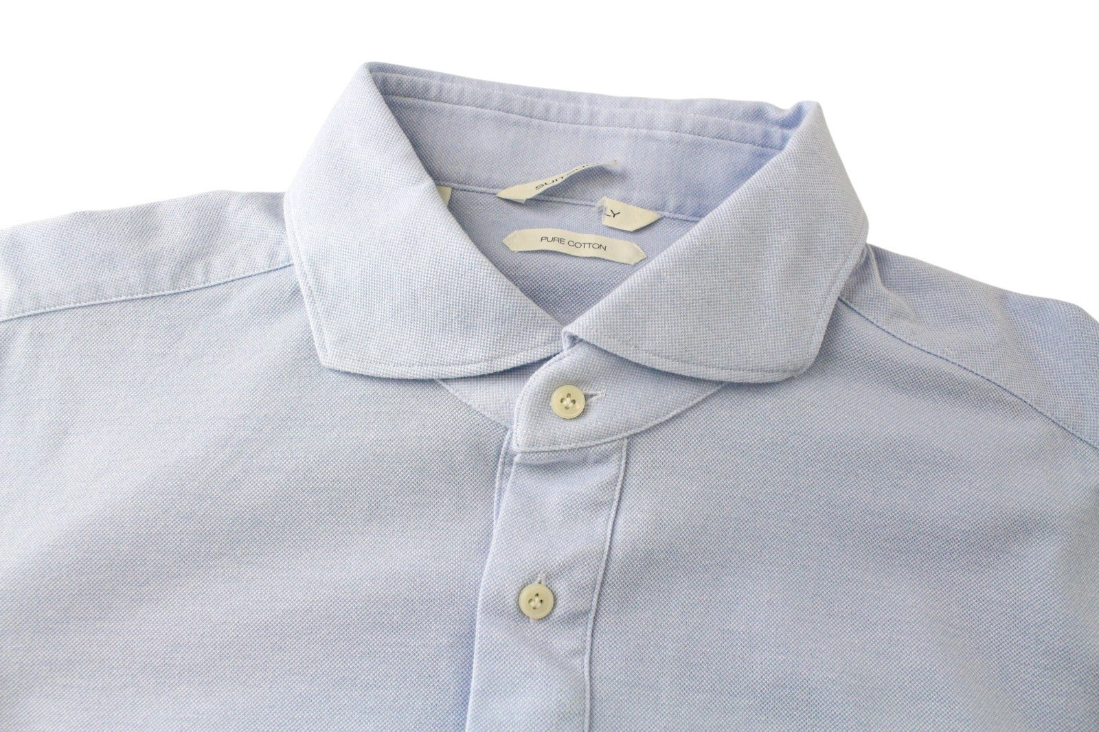 SUITSUPPLY Men T-Shirt 45/46/17 3/4/18 Extra Slim Blue Cotton Long Sleeved Polo