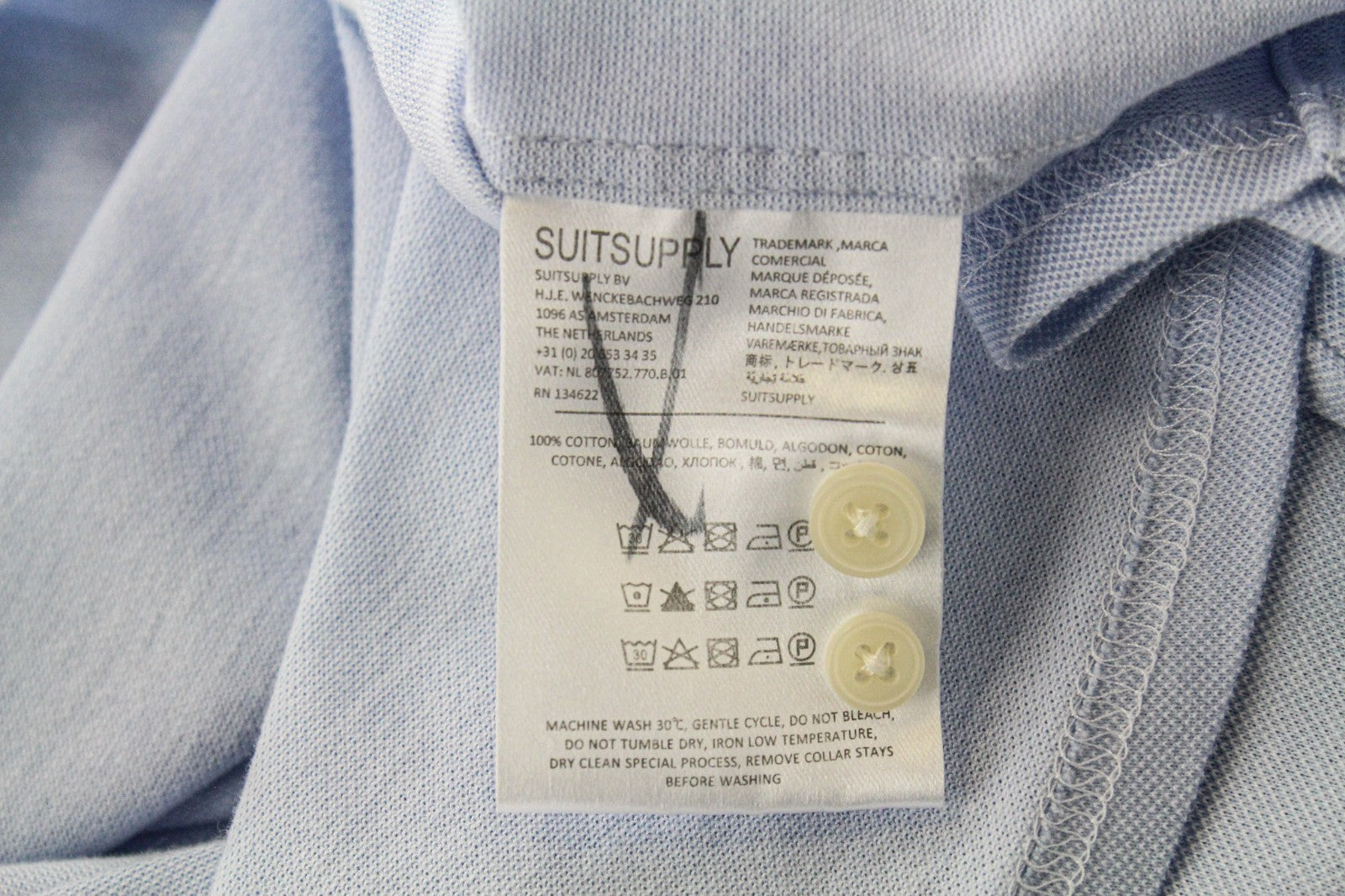 SUITSUPPLY Men T-Shirt 45/46/17 3/4/18 Extra Slim Blue Cotton Long Sleeved Polo