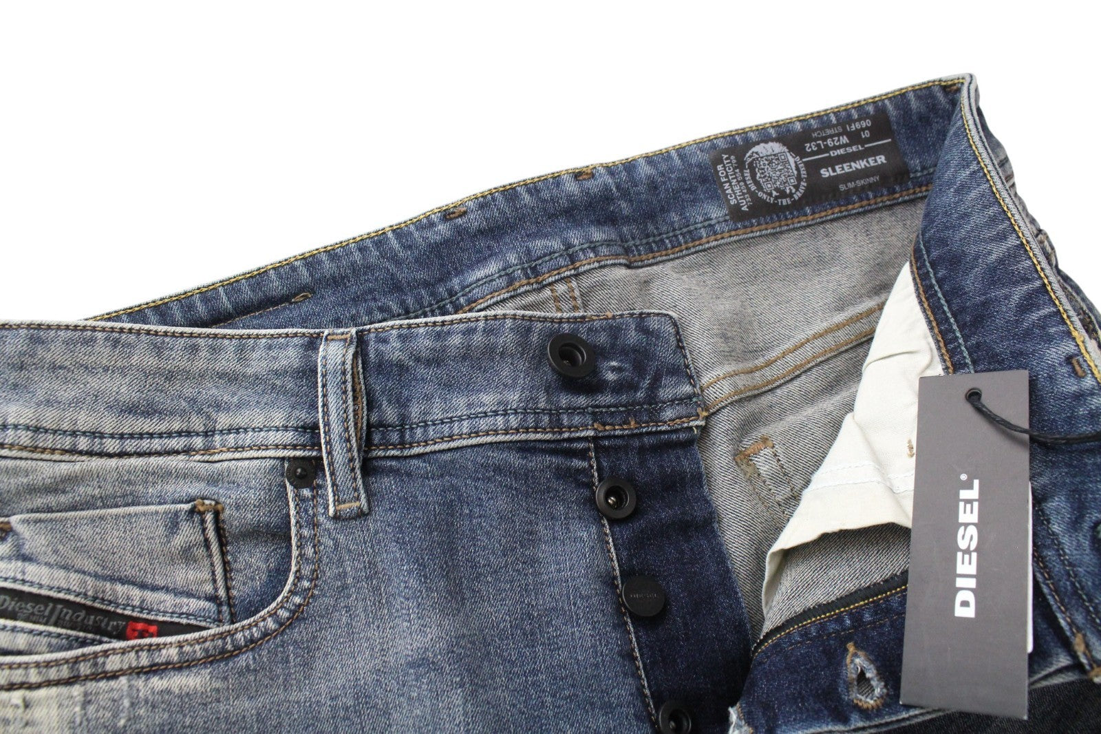 DIESEL Sleenker 069FI Men Jeans W29/L32 Slim Skinny Blue Cotton Stretch Washed