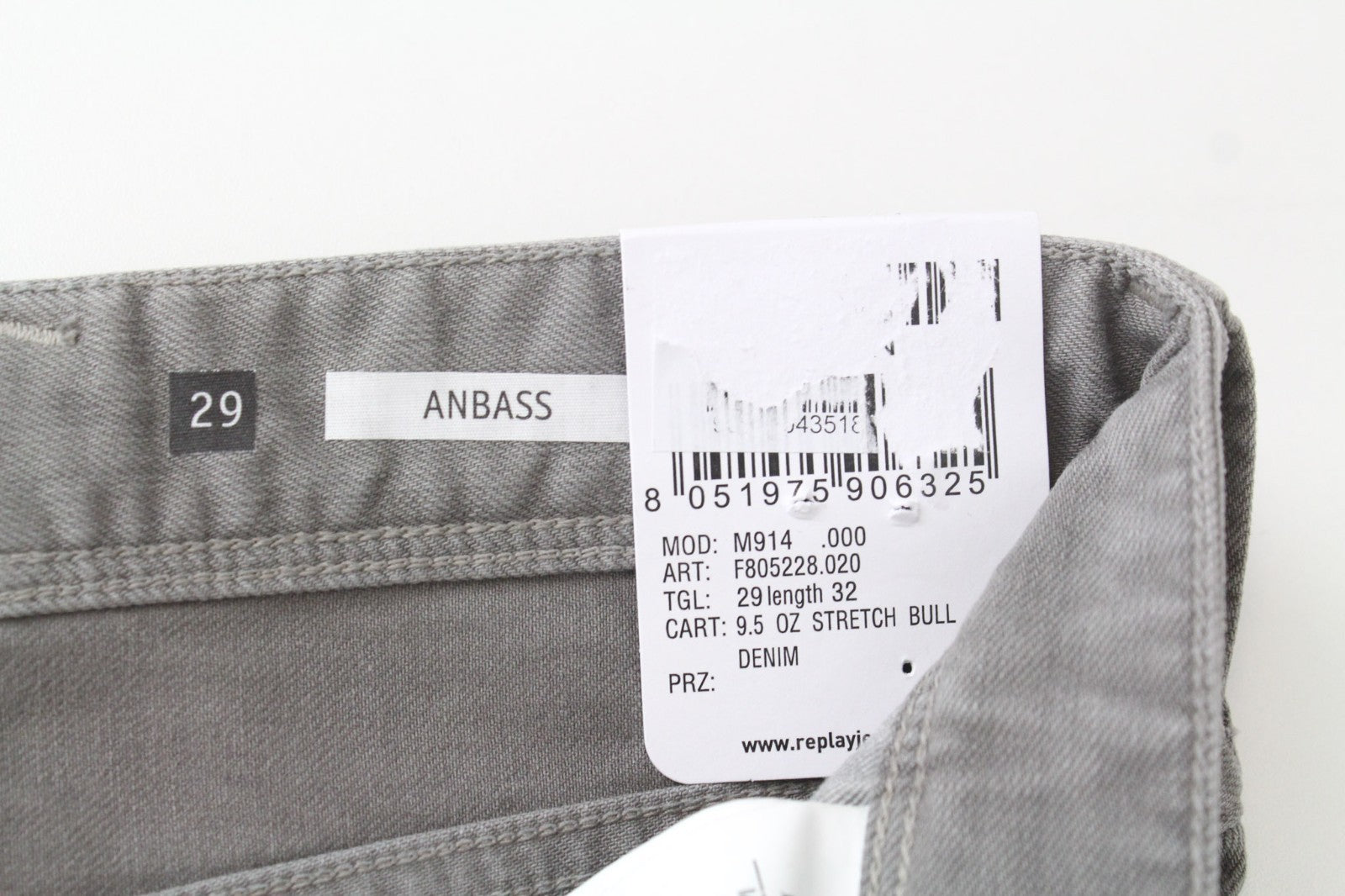 REPLAY Anbass Men Jeans W29/L32 Slim Fit Casual Cotton Stretch Grey 5-Pocket