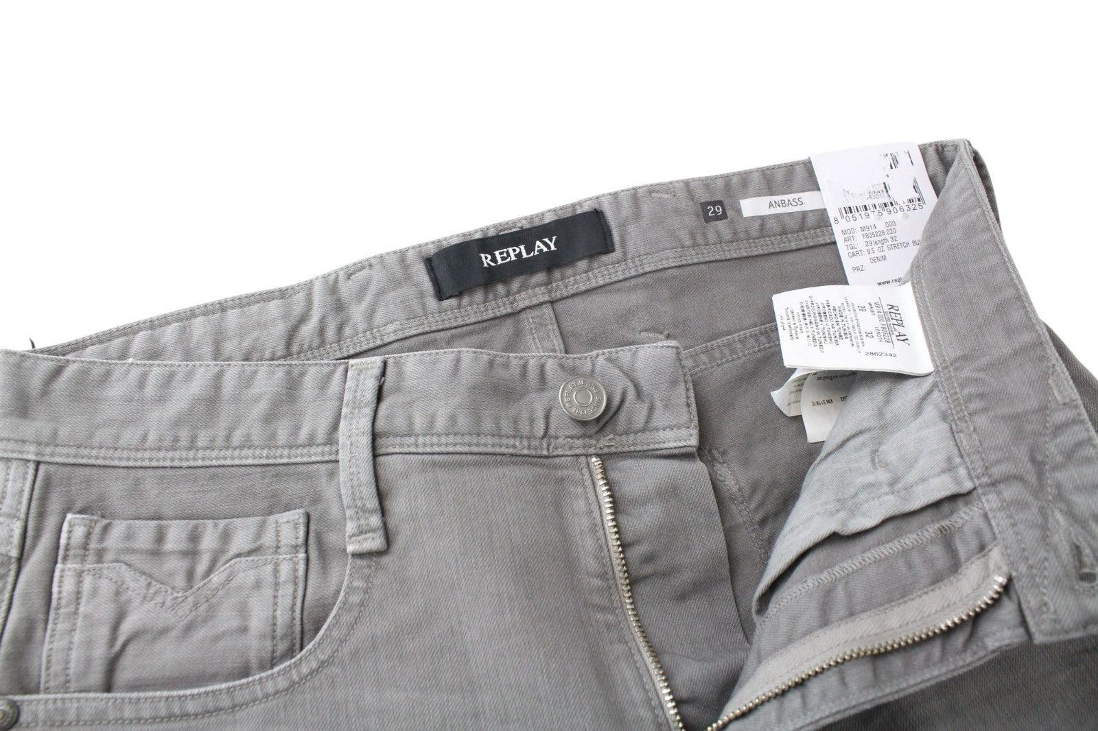REPLAY Anbass Men Jeans W29/L32 Slim Fit Casual Cotton Stretch Grey 5-Pocket