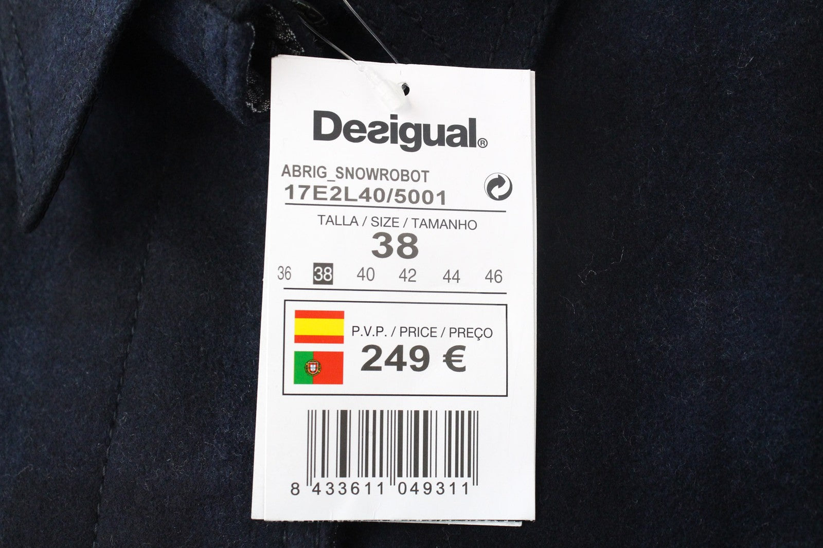 DESIGUAL Snowrobot Women Coat 38 Blue Wool Cotton Blend Checked Single-Breasted