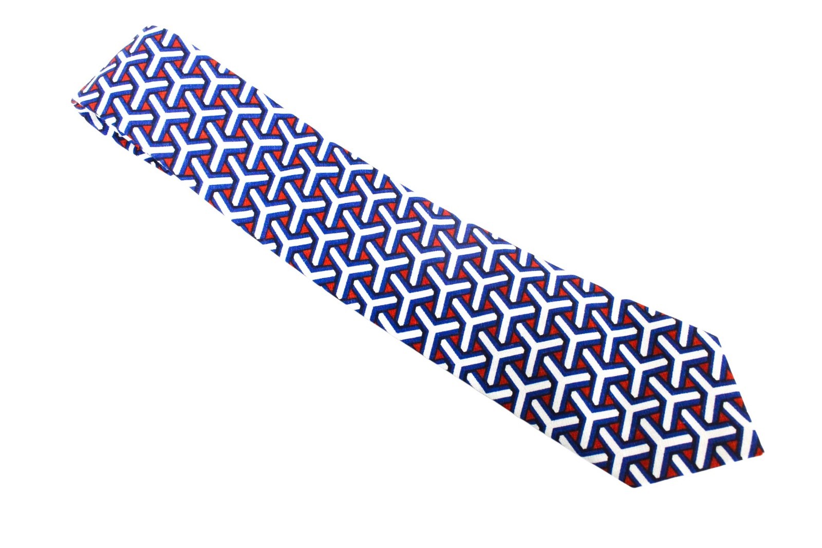 SUITSUPPLY Men Tie 148 x 8 cm Blue White Red Patterned Pointed-End Linen Cotton
