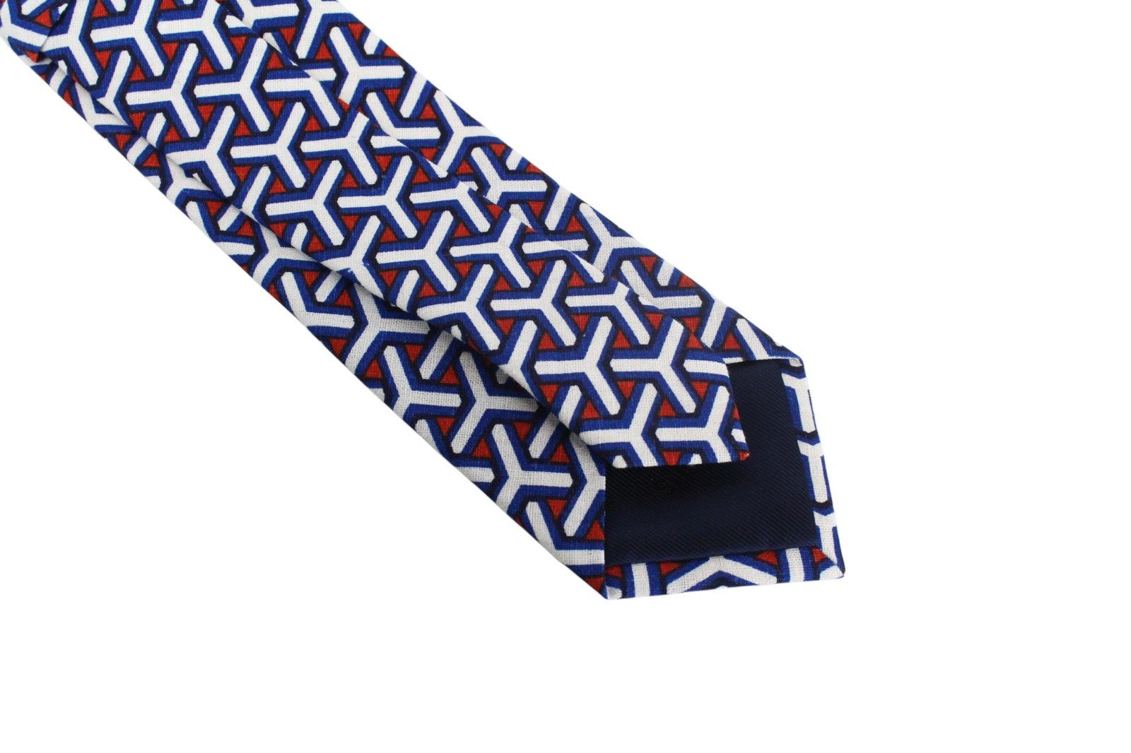 SUITSUPPLY Men Tie 148 x 8 cm Blue White Red Patterned Pointed-End Linen Cotton